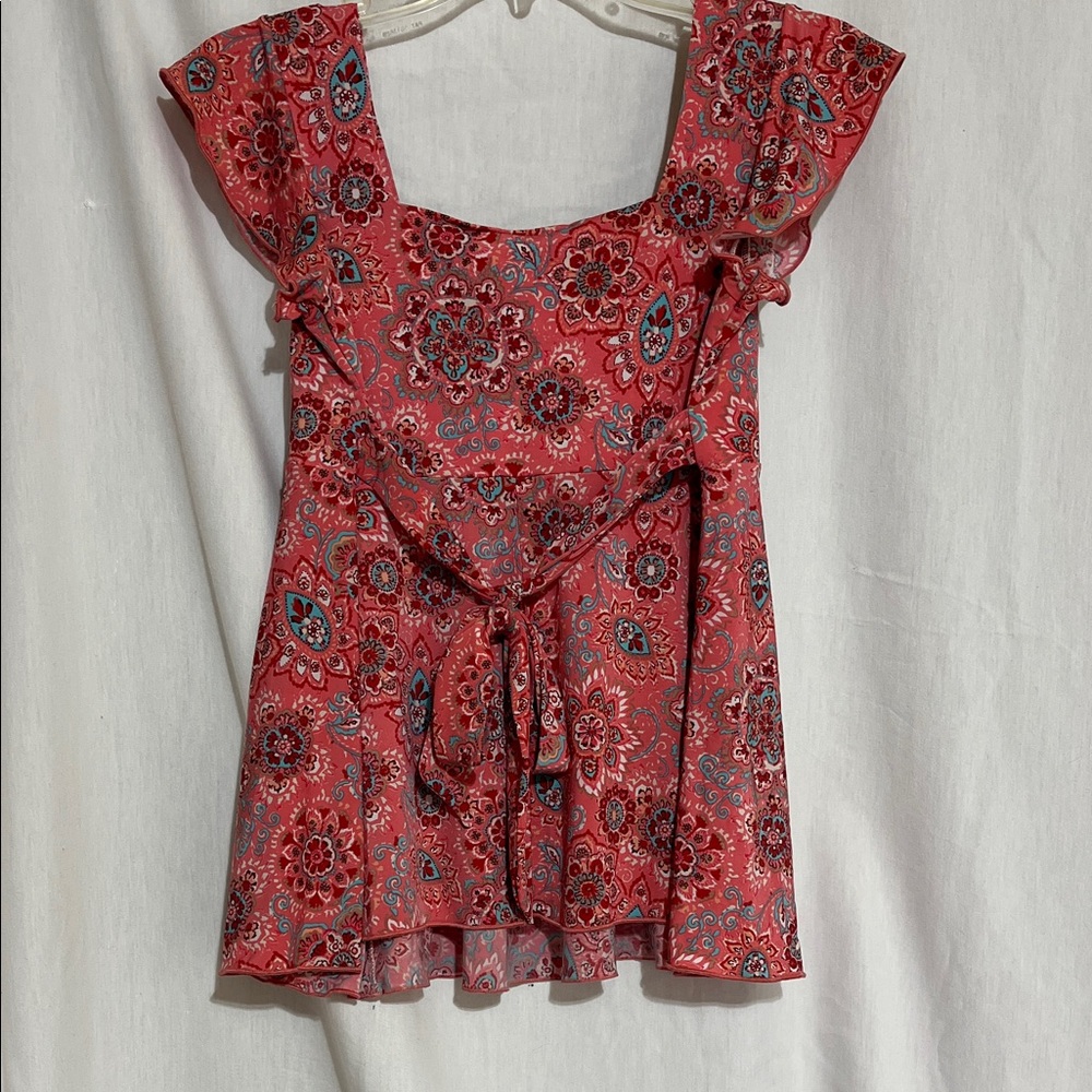 Announcements Maternity Womens Floral paisley Square-Neck Top in Coral Pink - Picture 5 of 11